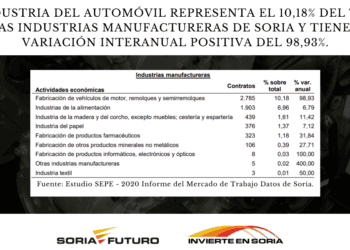Fabricación de vehículos y componentes en Soria, industria automotriz con crecimiento positivo.