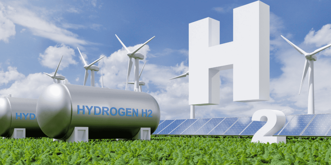 Planta de hidrógeno con aerogeneradores y paneles solares en Soria.