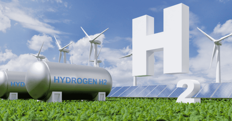 Planta de hidrógeno con aerogeneradores y paneles solares en Soria.