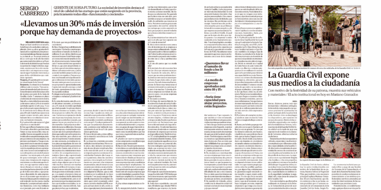 Artículo sobre aumento del 30% en inversión en Soria y proyectos futuros.