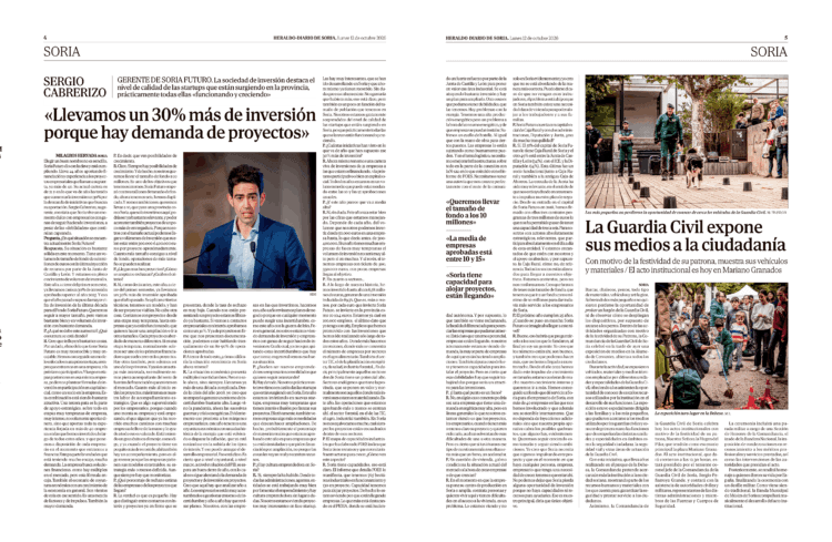 Artículo sobre aumento del 30% en inversión en Soria y proyectos futuros.